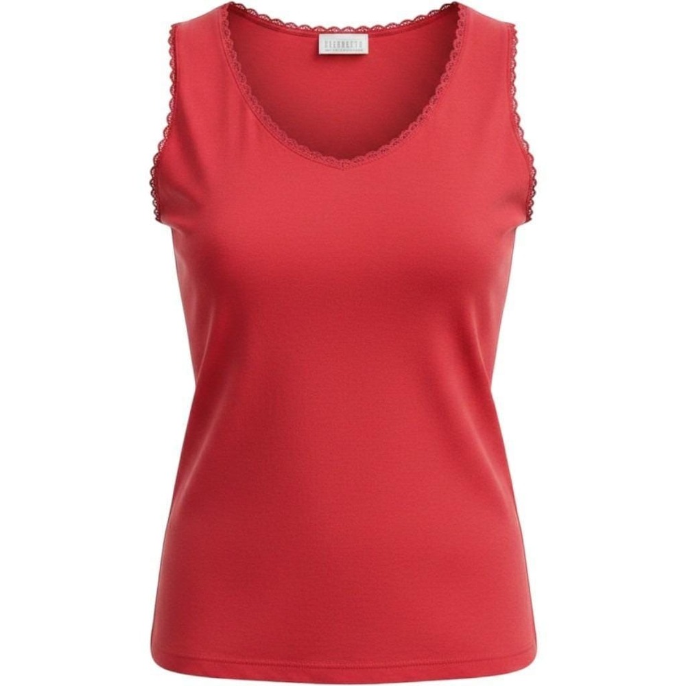 Elisabeth Liz Claiborne Tank Top Womens 1 Red Scalloped Trim Cotton V-Neck Basic